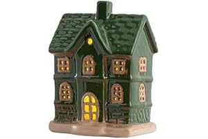Ceramic Christmas Village Houses – Small White Christmas Houses Glazed Light-Up Xmas Village House Set for Xmas Tree Decorati
