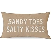 PANDICORN Summer Beach Throw Pillow Covers 12x20 Inch Sandy Toes and Salty Kisses Beige Outdoor Nautical Coastal Decorations Lumbar Decorative Cushion Case for Home Living Room Couch Sofa Porch Decor