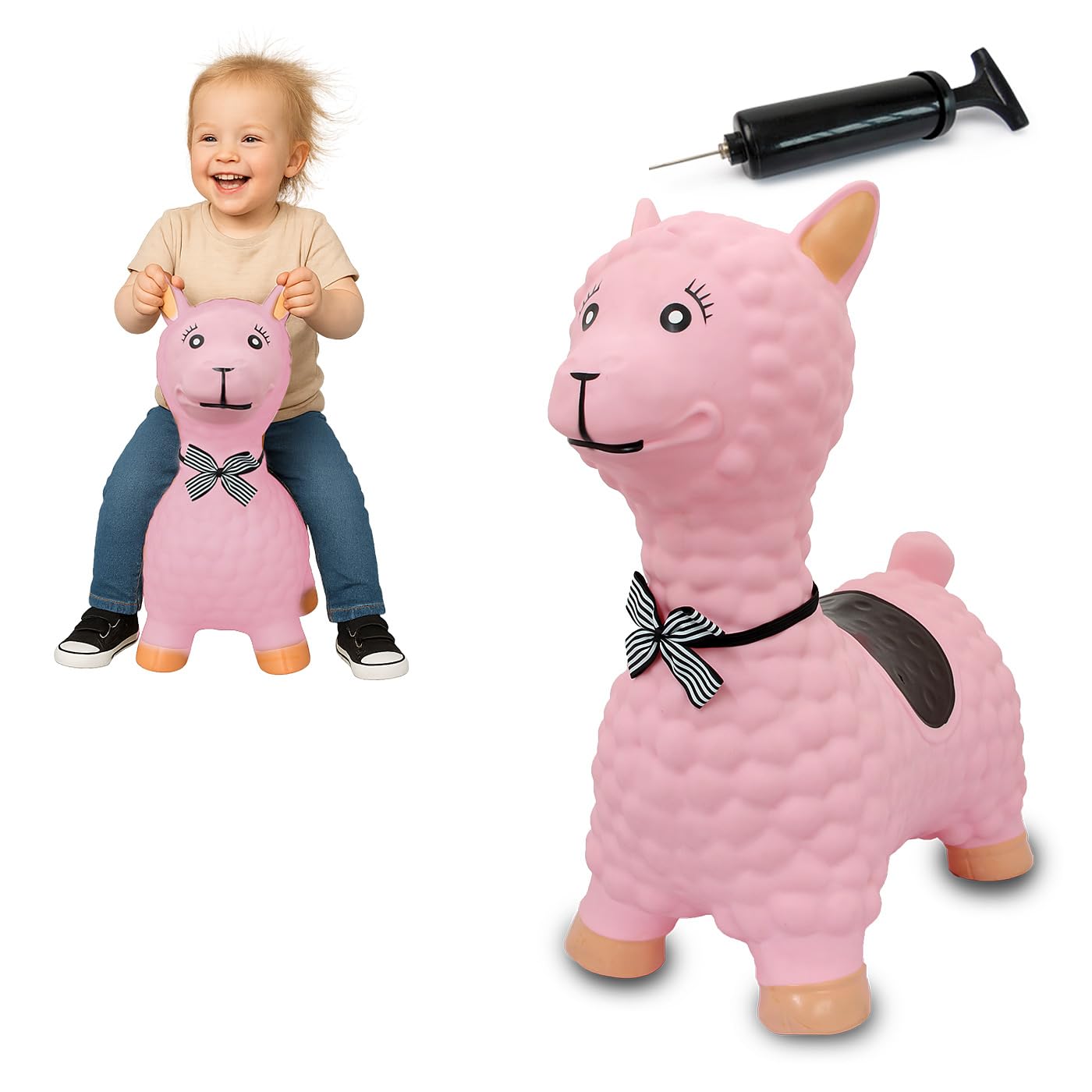 Lama bouncy animal with pump, BPA-free, up to 50 kg, promotes balance and motor skills, robust and durable, easy to clean
