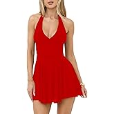 BORIFLORS Women's Sexy Halter V Neck Bodycon Mini Dresses Ruched Mesh Short Homecoming Party Dress