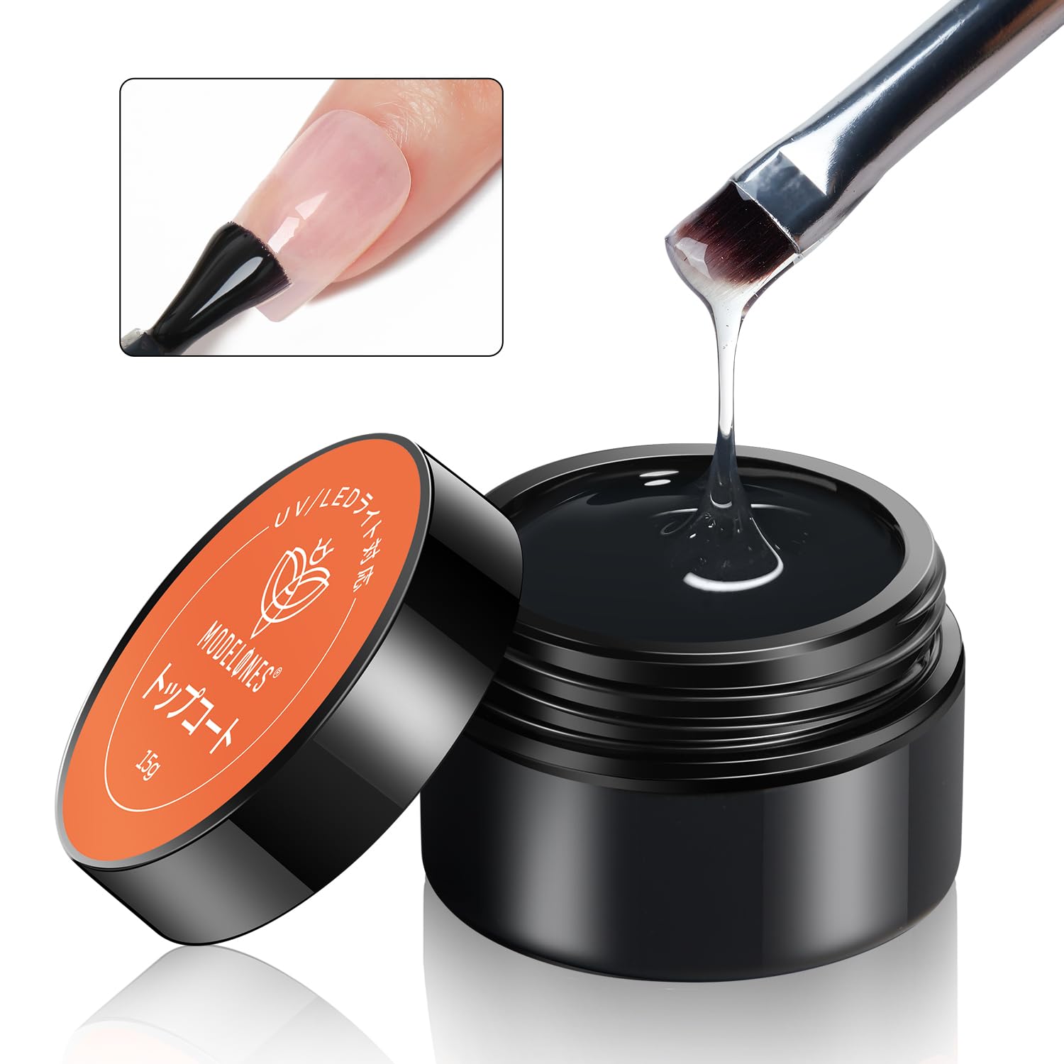 Modelones ジェルネイル トップコート ベースコート 15gクリア ネイル ノンワイプトップ 拭き取り不要 ジェル オールインワンジェル 光沢 セルフネイル 大容量（クリア-ノンワイプトップジェル） の商品画像