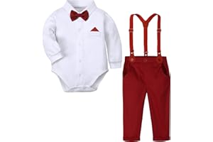 A&J DESIGN Baby Boy Suit Infant Wedding Birthday Dress 2 PSC Formal Easter Gentleman Suspenders Outfit, 3-18 Months