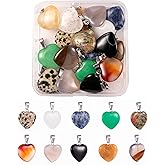 BEEFLYING 20pcs Heart Shaped Gemstone Charms Natural Stone Pendants Healing Chakra Crystal Gemstone Rock Charms for Jewelry Necklaces Bracelets Making DIY Craft