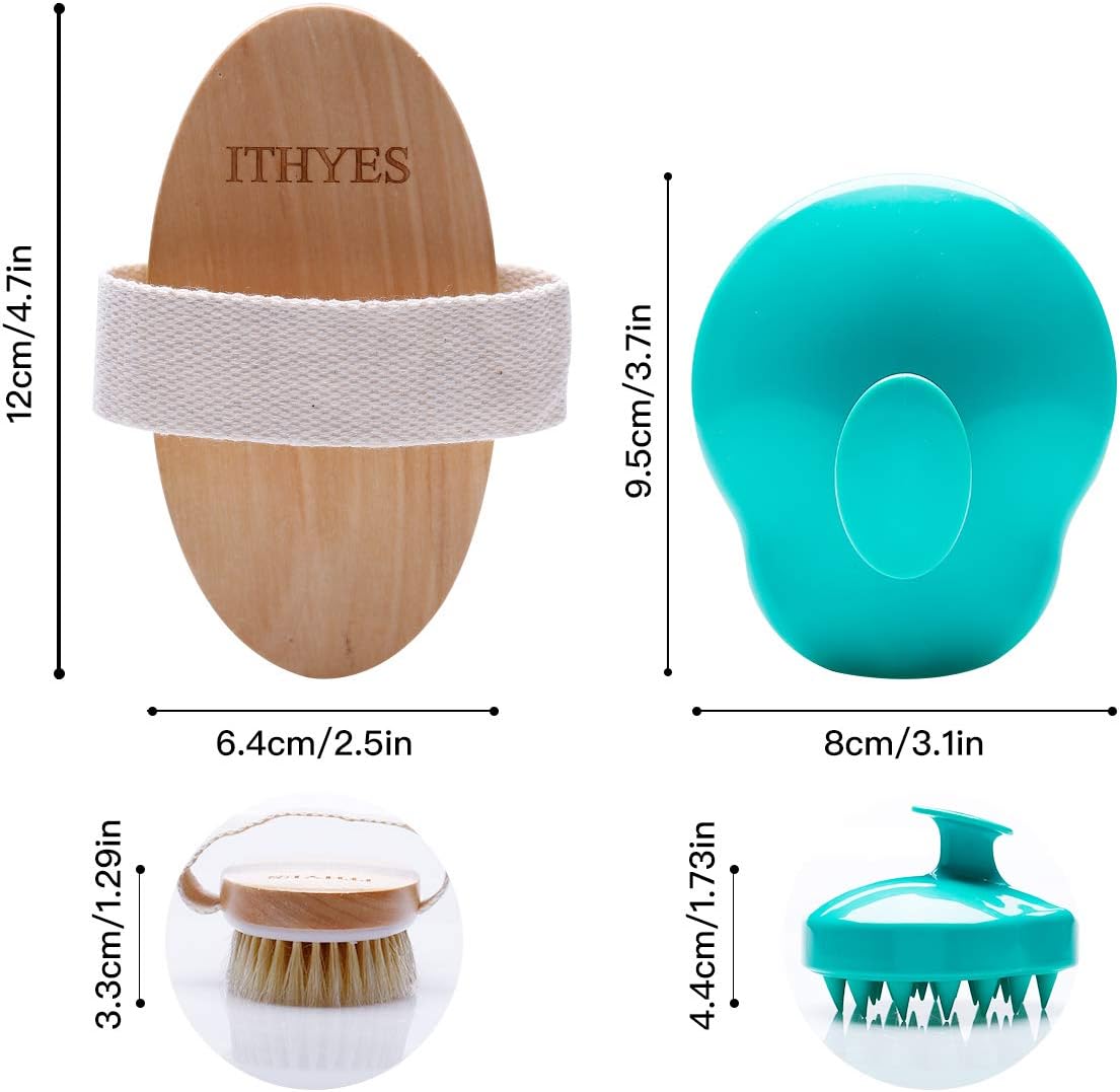 Shampoo Brush Bath Brush Kit Pack 2 of Hair Brush Silicon Scalp Massager and Dry Skin Body Brush Exfoliate Improve Blood Circulation for Daily Use or Gift - Image 3