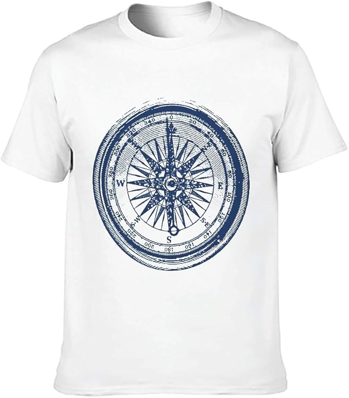 Print Men's Cotton TShirt Compass Stylish Durable Retro Art TShirt