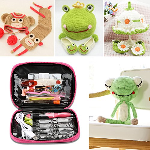 Crochet Hook Set,48pcs Rechargeable LED Crochet Accessories Knitting Needles Set,Incl Interchangeable Crochet Hooks/Plastic Knitting Needles/Crochet Stitch Markers/Cable Stitch Holders By Ogori