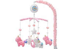 HOLYFUN Unicorn Baby Crib Mobile for Girls with Music Box (100+ Lullabies), Rotating Plush Crib Toys for Newborns, Infant, Baby Christ & Shower Gift