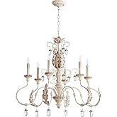 Quorum 6444-6-70 Crystal Accents Six Light Chandelier from Venice Collection in White Finish,