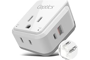 Ceptics Thailand Travel Adapter Set, PAK KIT 20W PD & QC, Type O - 3.1A - 4 in 1-2 USA Inputs, 1 USB Port, 1 USB-C Port - Compact, Powerful - Includes Type O Swadapt Attachments