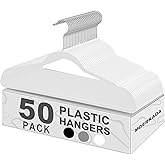 MOERKADA Hangers 50 Pack,Ultra-Thin Plastic Clothes Hangers (17.7 Inch) - Space-Saving Slim Hangers with Non-Slip Grooves for Wardrobe, Closet & Dorm Organization(White)