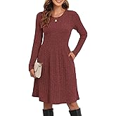 lionstill Women's Knit Textured Sweater Dresses Long Sleeve Loose Casual Pleated Fall Dress with Pockets