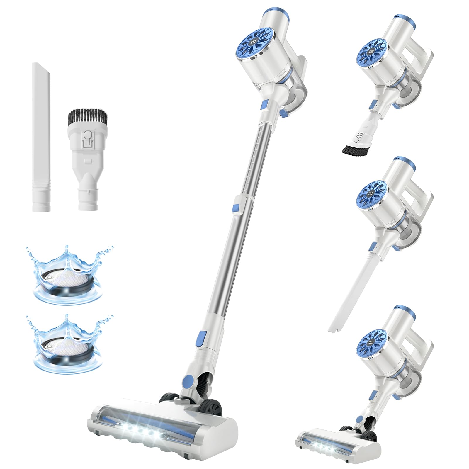 VIPSUN Cordless Vacuum Cleaner with Self-Standing, LED Screen Stick Vacuum Cleaners for Home, Lightweight Powerful Suction Vacuum, 6-in-1 Rechargeable Vacuum for Carpets, Pet Hair, Hardwood Floors