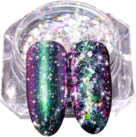 Amuster Effet De Miroir Flocons Dongle Chunkynouveau Poudre Dongle Miroir Au Néon Glitter Nail Art Réfléchissant Chrome Daluminium Poussière Diy
