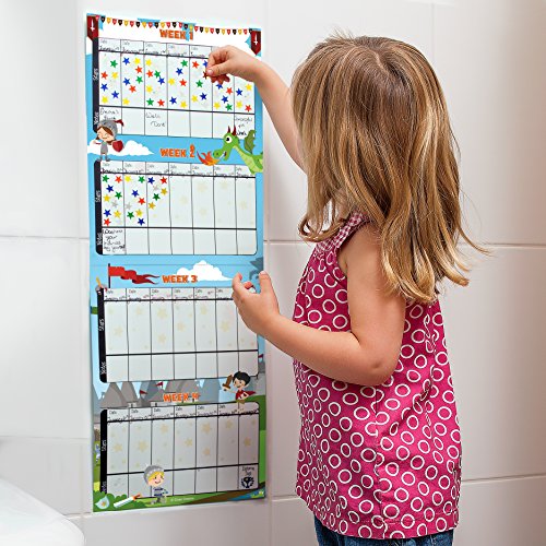 Potty Training Chart - Reward Sticker Chart - Dragon Theme - Marks Behavior Progress â€“ Motivational Toilet Training for Toddlers and Children â€“ Great for Boys and for Girls (Boys Theme)