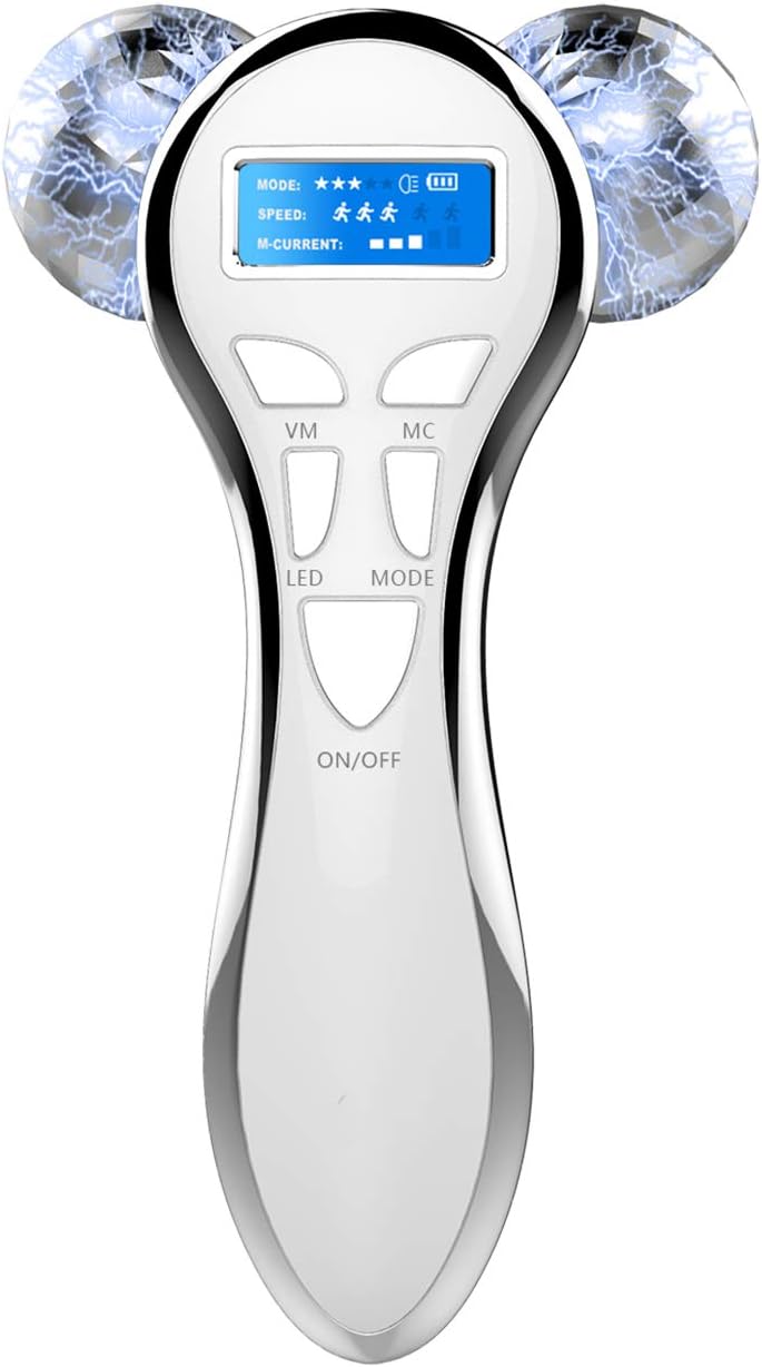 4D Microcurrent Facial Face Massager Roller, Electric Rechargeable Face