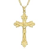 Eaxiet Gold Crucifix Necklace 14K Gold Cross Necklace Jesus Cross Pendant Religious Catholic Jewelry for Men Women