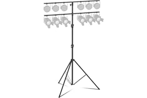 BLOAZZUP DJ Lights Stand with 2 T-Bar, Heavy Duty DJ Stand for 12 Lights, Portable Par Can Tripod Stage Light Stand 10ft Adjustable Height 81-144 Inch, DJ Lighting T Bar Suitable for Stages, Bar, Party