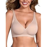 EYNMIN Sameless Wireless Bras for Women No Underwire V Neck Push Up Jelly Bra Supportive Full Coverage Comfortable Bra