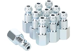 JOROY Air Compressor Accessories Fittings, Automotive T-type, 1/4 Inch Body Size, 1/4 Inch Female Threads Size, Steel Material, 300PSI Max Working Pressure, 10 Pieces Air Hose Plug Set