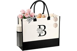 JTENGTOP Personalized Name Tote Bag for Women, Birthday Best Friend Bridesmaid Gifts for Women Canvas Initial Tote Bags