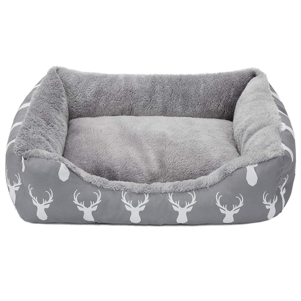 Hollypet Printed Flannel Rectangle Plush Cat Bed Small Dog Bed Self-Warming Pet Bed, Gray Antlers