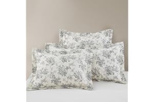 DAUAOTO Standard Size Pillowcases Cotton Shams Pillow Cover 2 Pieces Set 20"x26", Toile Rose Floral Pattern, Gray
