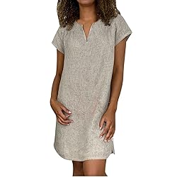 Women's Summer Cotton Linen Dress Loose V-Neck