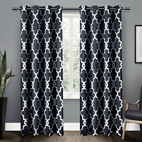 Exclusive Home Curtains - EH8089-04 2-108G Ironwork Sateen Woven Blackout Grommet Top Curtain Panel Pair, 52x108, Peacoat Blue, 2 Piece