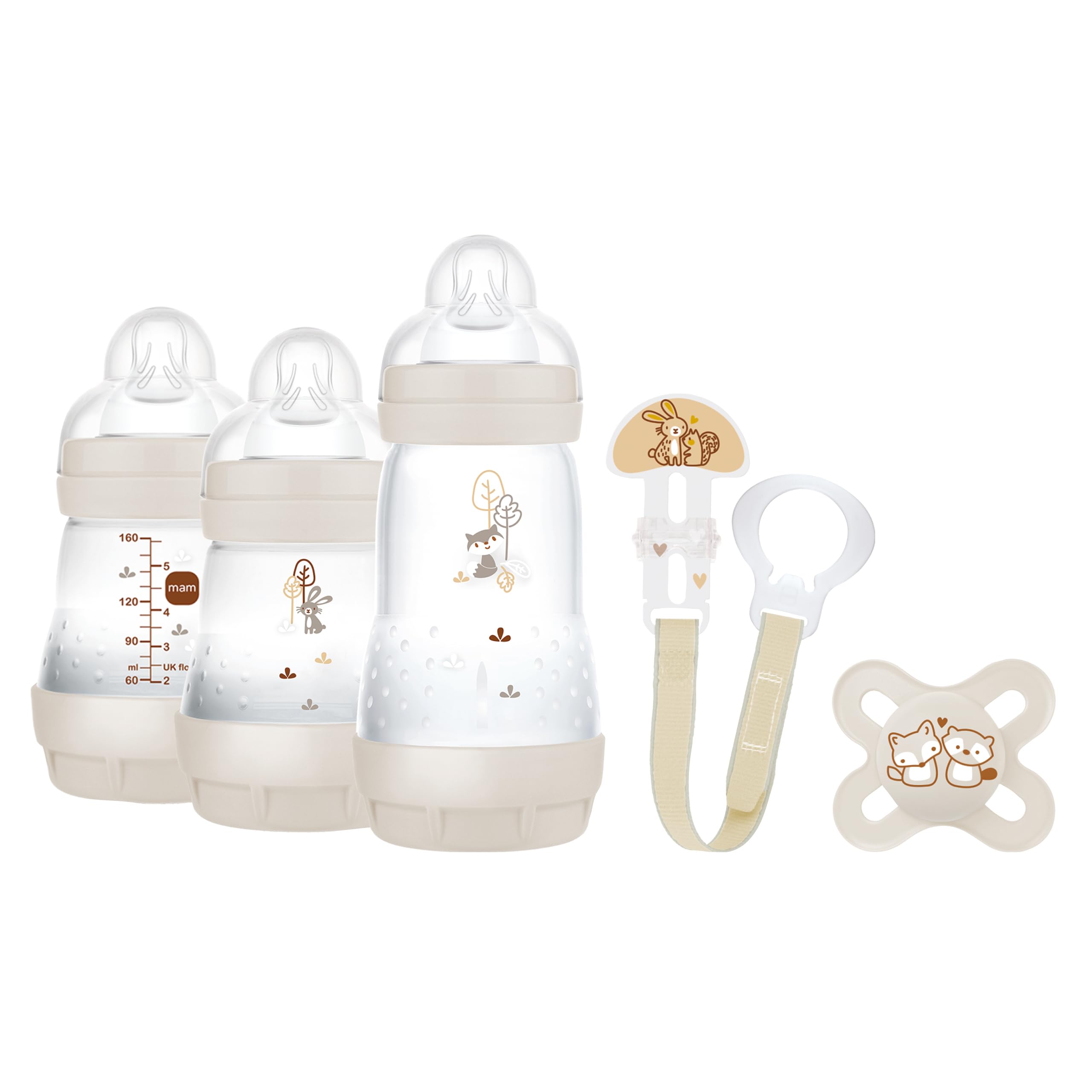 MAM Welcome to The World Gift Set with 3 Anti-Colic Bottles, Dummy, Dummy Clip, Beige
