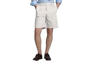 Susclude Mens Pleated Dress Shorts Old Money Classic Fit 8'' Golf Casual Elastic Waist Chino Vintage Shorts