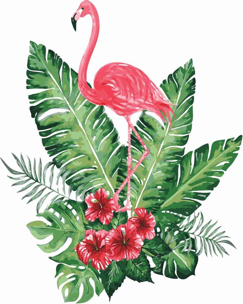 Awesocrafts Paint by Numbers Kits, Flamingo and Green Plant Palm Leaves Number Painting for Adults 16x20 inch Framed (Flamingo, Framed)