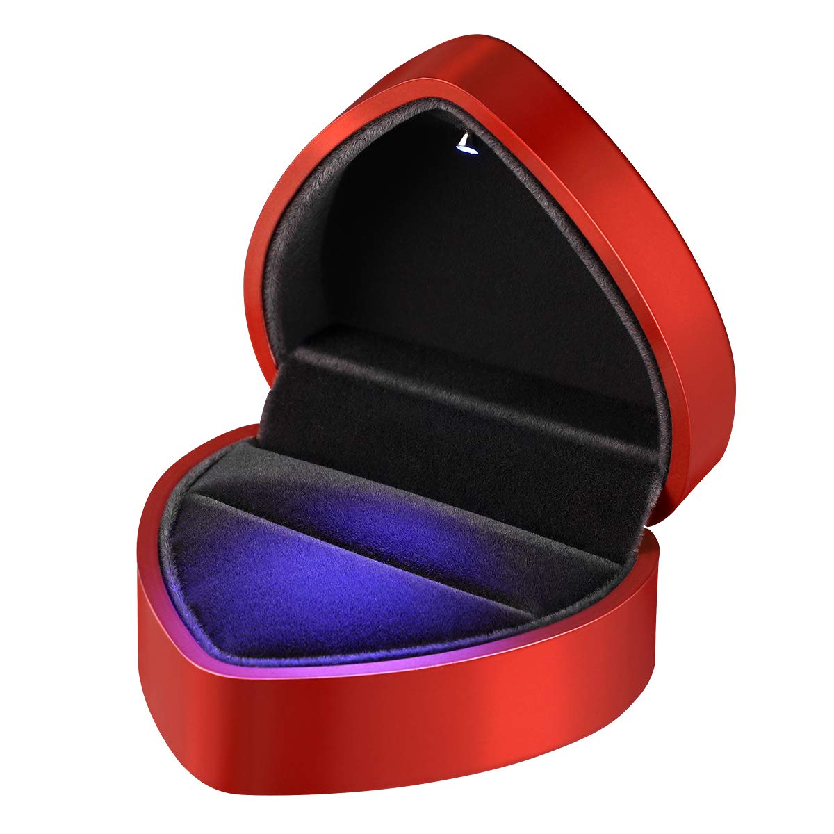 VOSAREA LED Heart Shape Velvet Ring Box for Wedding Engagement, Jewellery Gift Box for Valentine's Day (Red)