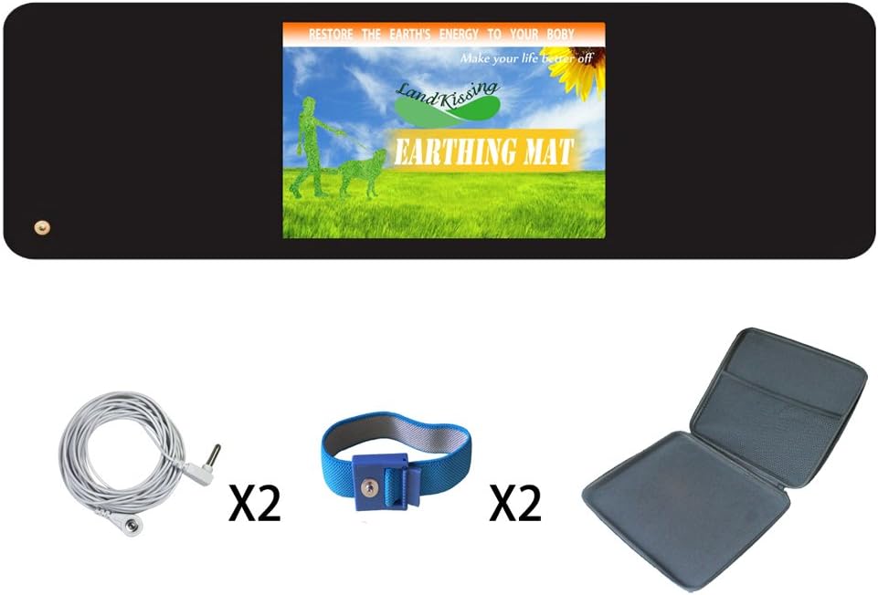 LandKissing Soft Mat for Earthing Classic Black with Two Wrist Bands and Two Straight Cords for Grounding. EVA Hand Bag Offers Perfect Protection