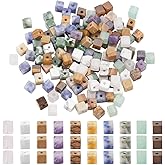 SUNNYCLUE 1 Box 200Pcs 10 Styles Square Gemstone Beads Bulk 4mm Cube Stone Beads Small Natural Flat White Green Rectangular Beads for Jewelry Making Necklace Bracelet DIY Craf Christmas Women Adults