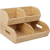 Potato and Onion Storage Bin for Pantry and Kitchen Counter - Ventilated Stackable Bamboo Organizer Baskets with Handles - Multipurpose Organization Containers for Fruit, Vegetable, Pantry - 3 Pack