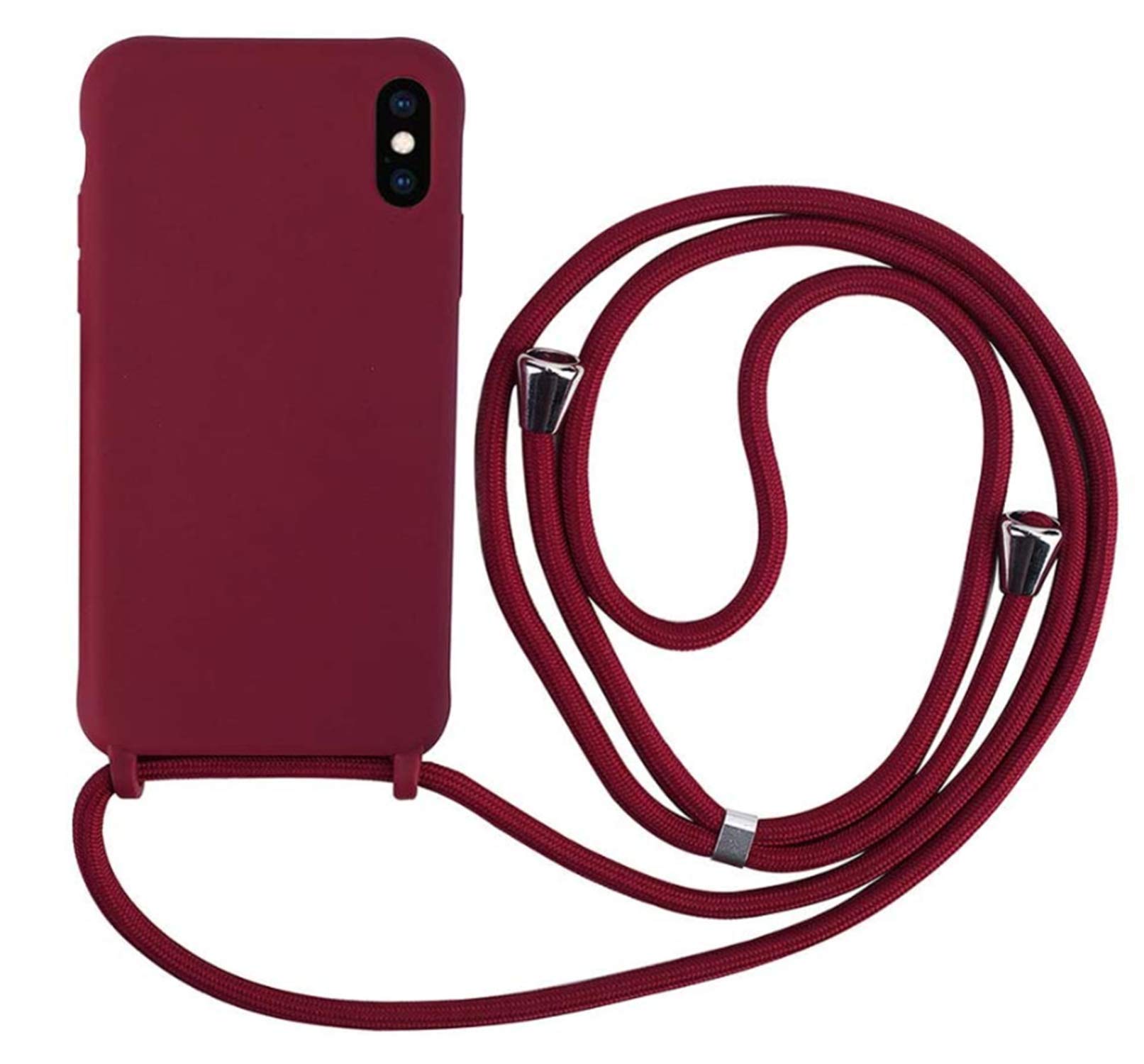 MEVIS Compatible for iPhone X/XS MAX Case,Silicone TPU Phone Case Lanyard Cover-red