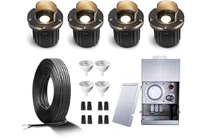 Gardenreet Brass Well Lights Kit(4 Pack) with 75W Low Voltage Transformer & MR16 Bulb & 100Feet Wire & Connectors, 12V LED In Ground Landscape Lights for Outdoor Yard Garden Path(Shield Top)