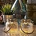 2 Glass Solar Lighted Jars with Warm White LEDs, Nautical Rope Handles, Rechargeable Battery Included