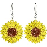 Sparkling Turkey Maple Sunflower Earrings Thanksgiving Earrings Fall Jewelry Fun Turkey Dangle Earrings Holiday Party Autumn Jewelry Gifts