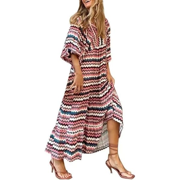 thumbnail image 2 of WOOSEN Womens Summer Suspender Maxi Dress Plus Size Striped Printed 2 of 11