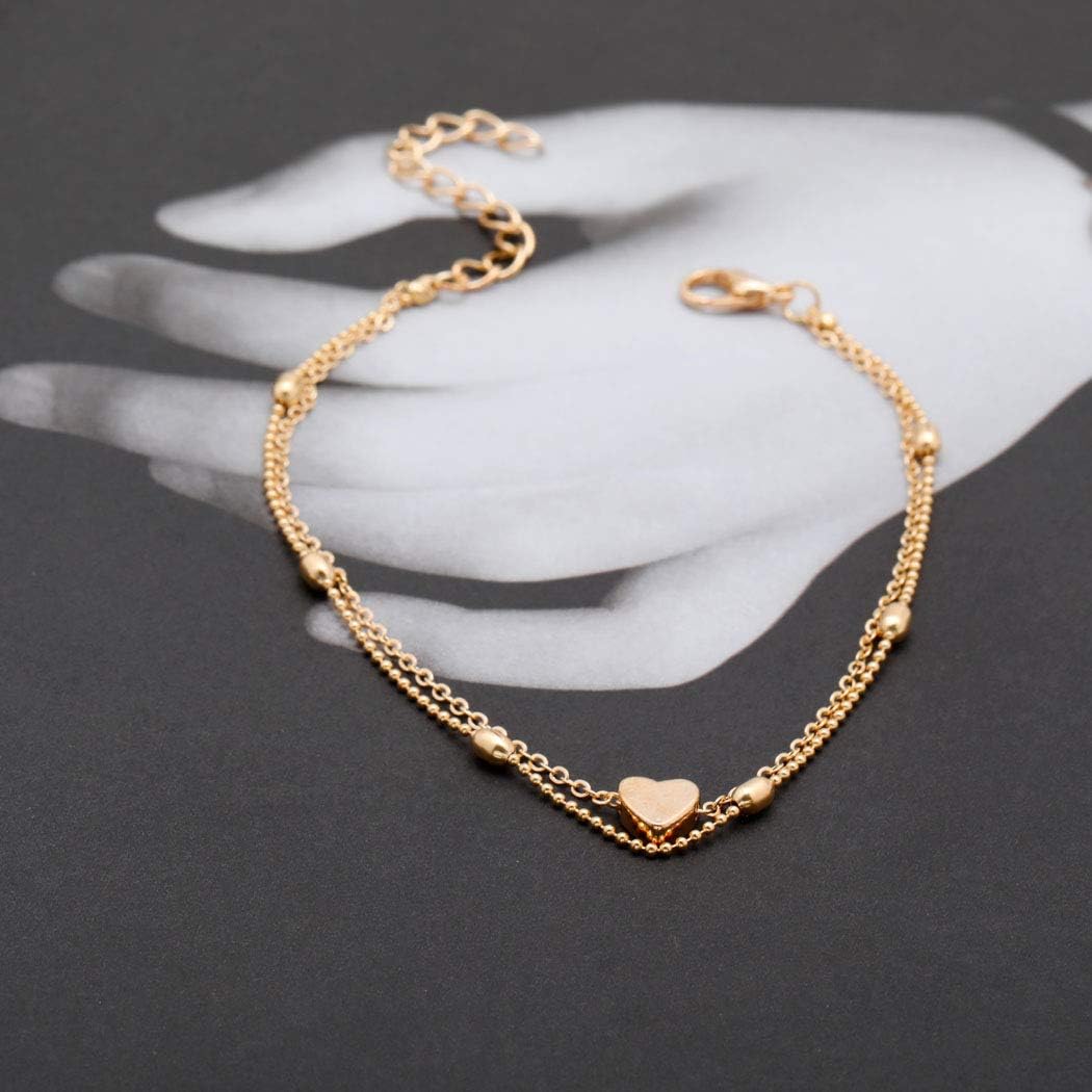 Jovono Boho Beaded Anklets Fashion Miltilayered Heart Anklet Bracelets Beach Foot Jewelry for Women and Girls (Gold) - Image 5