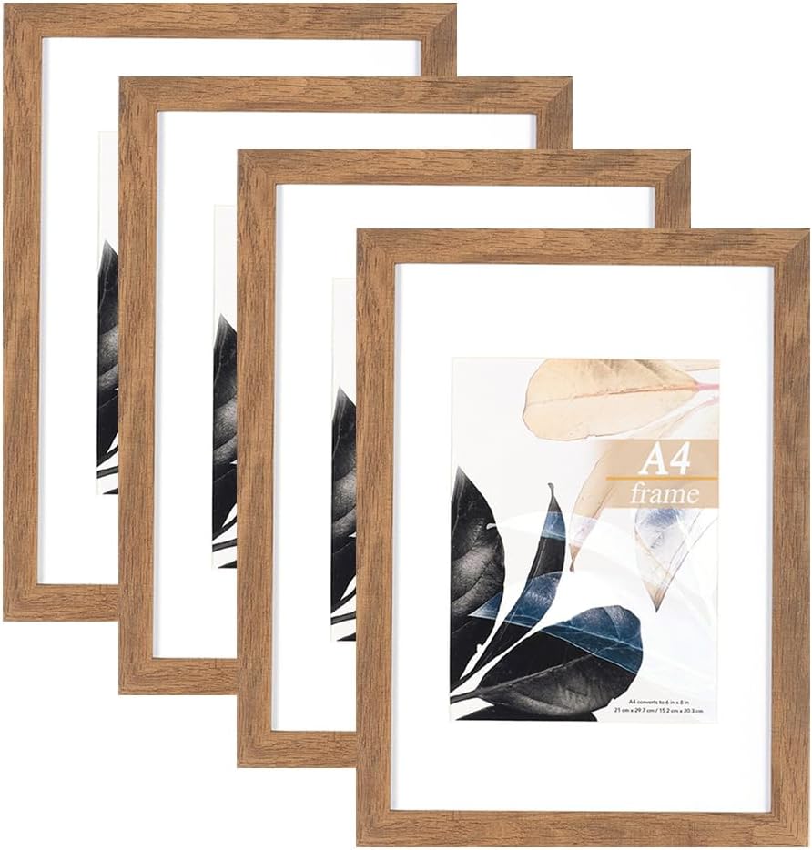 Scholar Tree Brown Wooden A4 Picture Frame Set of 4 with Mount
