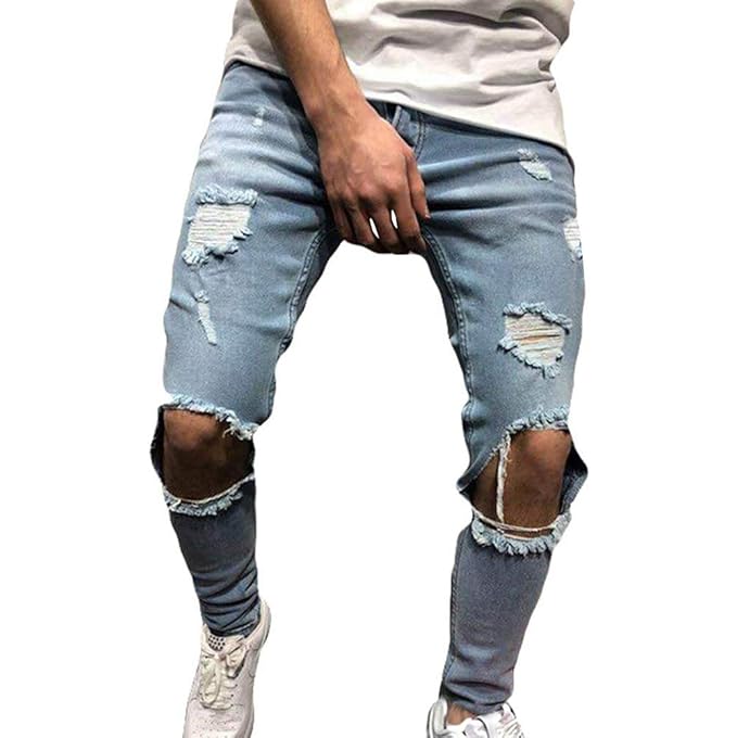 Tomwell Herren Jeans Hose Mode Casual Destroyed Slim Fit Skinny Denim Strech Jeans Männer Zerrissen Denim Freizeithosen