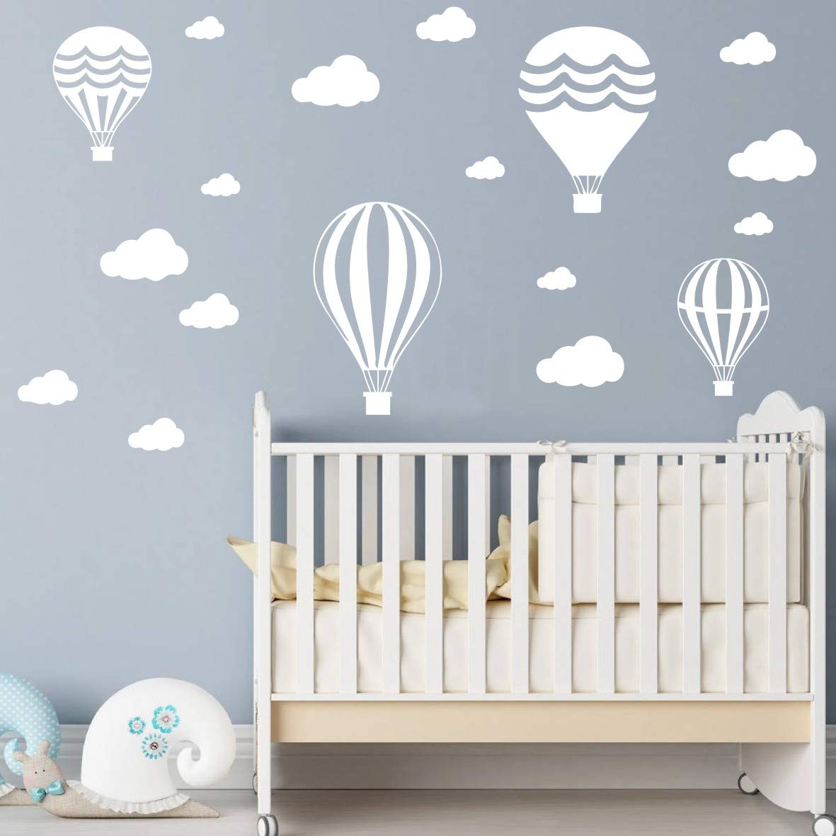 Nursery Room Wall Sticker Clouds and Air Ballon Decoration Sticker Wall Art Sticker For Children Kids Bedroom White Clouds Decoration Mural (White)