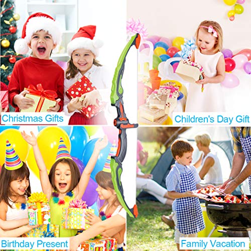 MagicWe Bow and Arrow Toy Set for Kids Archery Bow Comes with 6 Suction Cups Arrows Target with LED Flash Lights Indoor Outdoor Toys Garden Practice Hunting Series Boys Girls Age 5+ Year Green