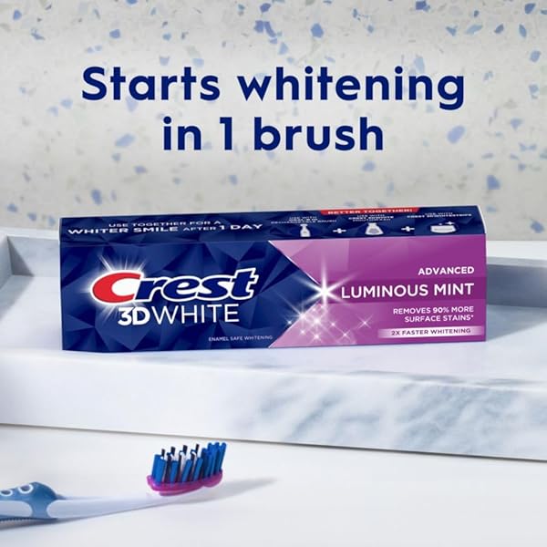 CREST 3D WHITE ADVANCED LUMINOUS MINT TEETH WHITENING TOOTHPASTE, CREST TOOTHPASTE, 3.7 OZ PACK OF 4 – HELPS REMOVE SURFACE STAINS, WHITENS TEETH, STRENGTHENS TOOTH ENAMEL, PROTECTS AGAINST CAVITIES