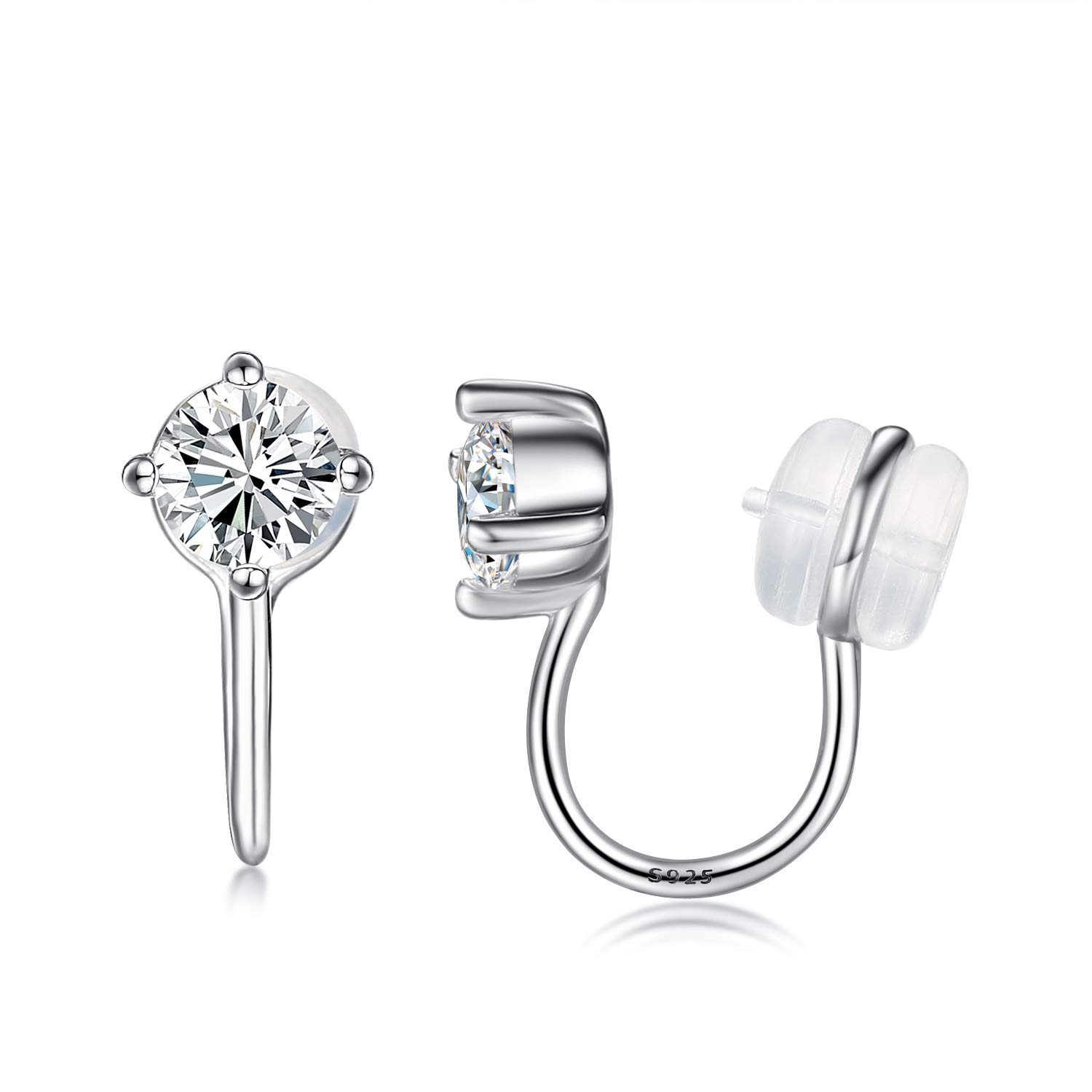 VIKI LYNN Women 925 Sterling Silver Cubic Zirconia Non Pierced Clip on Earrings