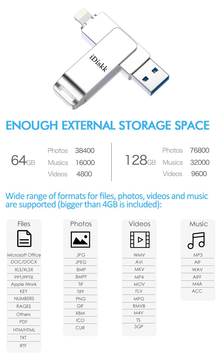 iDiskk MFi Certified 64GB Photo stick for iPhone Lightning memory Stick