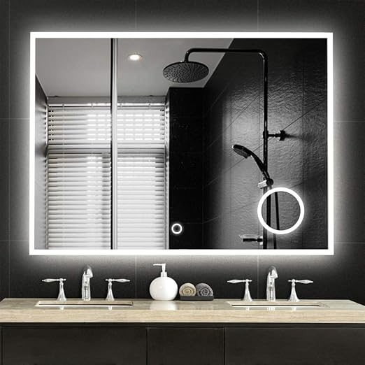 Amazon Com Neutype Large Led Mirrors Wall Mounted Bathroom Mirrors Dimmable Lighting Mirror With Built In Circular Magnifier 3 Times Magnification For Cosmetic Vanity Makeup Or Shaving Touch Button 36 X28