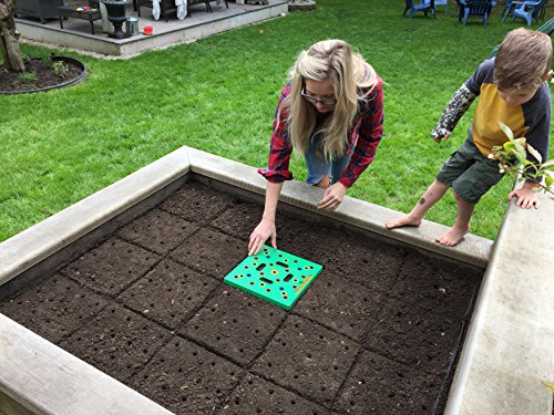 Seeding Square - Patented Seed and Seedling Spacer Tool for Bigger Harvests, Organized Plants & Fewer Weeds – Color-Coded Gardening Template with Dibber, Seed Spoon, Ruler & Planting Guide